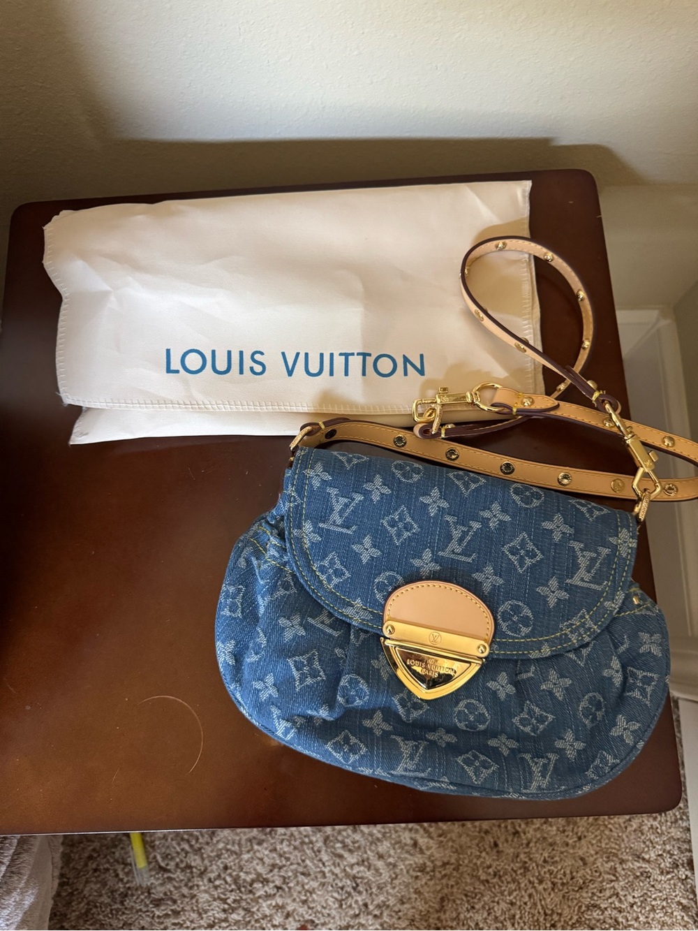 Blue Denim Monogram Crossbody Bag